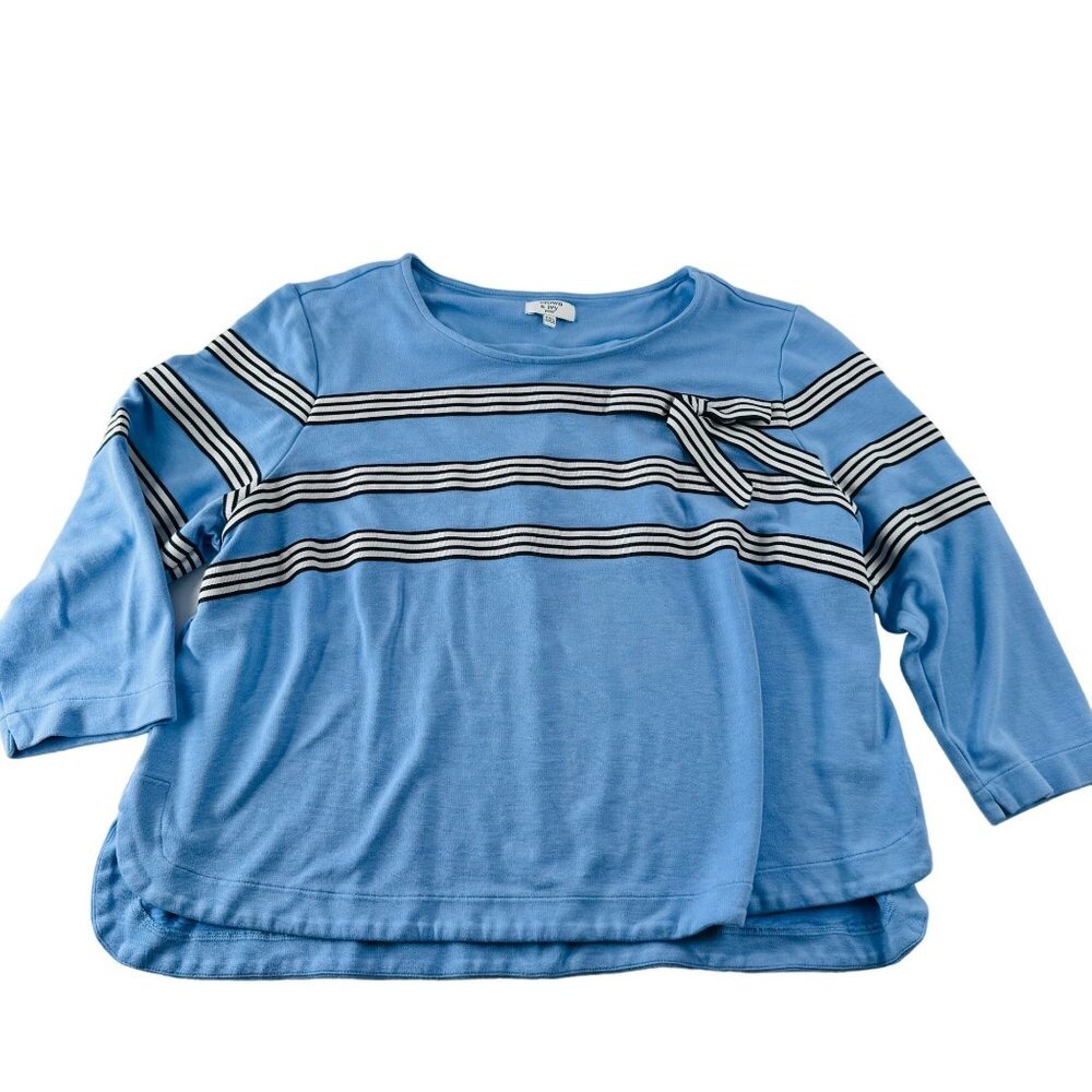 Crown & Ivy Petite Womens PXL Light Blue‎ Striped 3/4 Sleeve Top